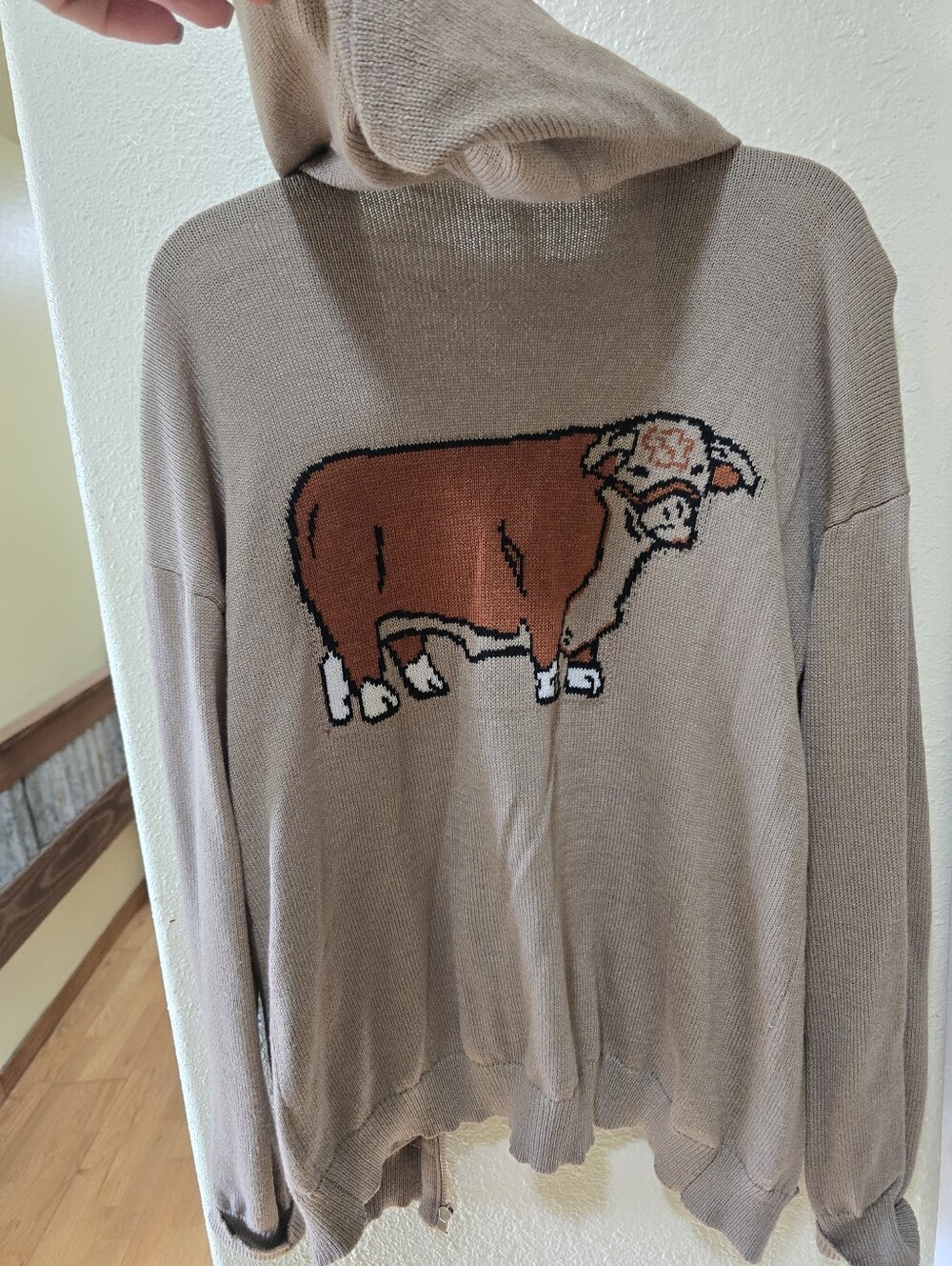 2 Fky Beige Hooded Sweater with Hereford Graphic